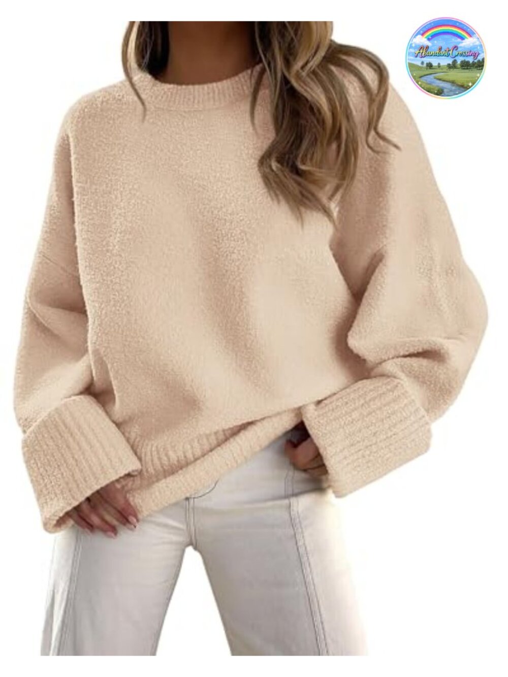 Women's Oversized Fuzzy Crewneck Pullover Sweater Long Sleeve Knit
